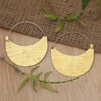 Modern Textured Gold-Plated Crescent-Shaped Hoop Earrings