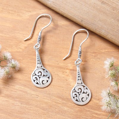 Balinese-Inspired Folk Art Sterling Silver Dangle Earrings
