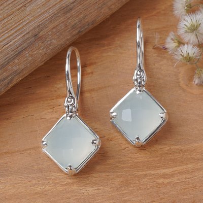 Folk Art-Inspired 1-Carat Faceted Chalcedony Dangle Earrings