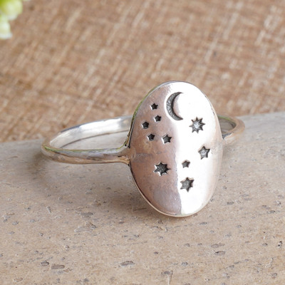 Balinese-Made Night-Themed Sterling Silver Cocktail Ring