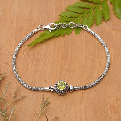 Adjustable Sterling Silver Pendant Bracelet with Peridot Gem