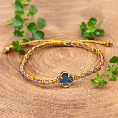 18k Gold-Accented Amethyst Recycled Glass Macrame Bracelet