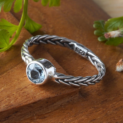 Blue Topaz Sterling Silver Single Stone Ring from Bali