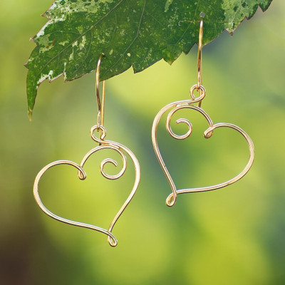 Hollow Heart-Themed 18k Gold-Plated Drop Earrings from Bali