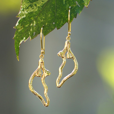 Abstract Half Heart-Themed 18k Gold-Plated Dangle Earrings