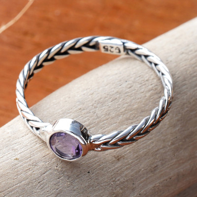 Amethyst Sterling Silver Single Stone Ring with Braided Band