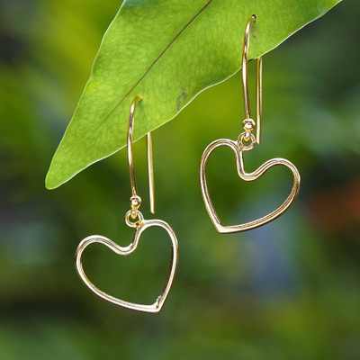 18k Gold-Plated Heart-Shaped Dangle Earrings Made in Bali