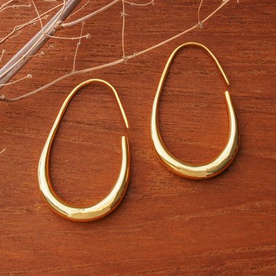 Modern 18k Gold-Plated Brass Half-Hoop Earrings from Bali