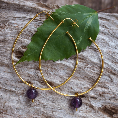 High-Polished 18k Gold-Plated Amethyst Half-Hoop Earrings