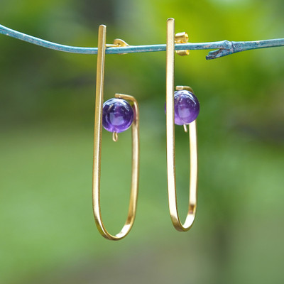 Avant-Garde 18k Gold-Plated Amethyst Drop Earrings from Bali