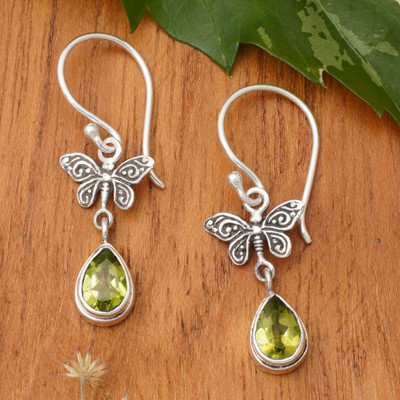 Butterfly-Inspired 1-Carat Natural Peridot Dangle Earrings