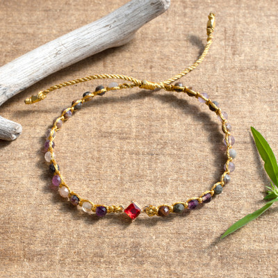 Gold-Accented Tourmaline and Recycled Glass Macrame Bracelet