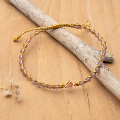 Eco-Friendly Amethyst and Recycled Glass Pendant Bracelet