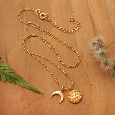 Gold-Plated Necklace with Sun Crescent Moon Dual Pendants