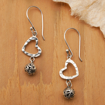 Folk Art-Themed Heart-Shaped Sterling Silver Dangle Earrings
