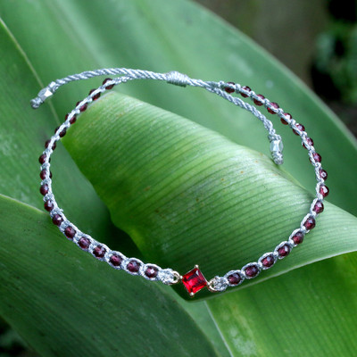 Handcrafted Gold-Accented Natural Garnet Pendant Bracelet