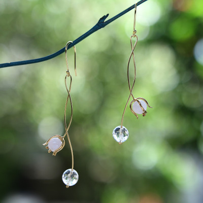Floral Gold-Plated Rose Quartz and Cubic Zirconia Earrings