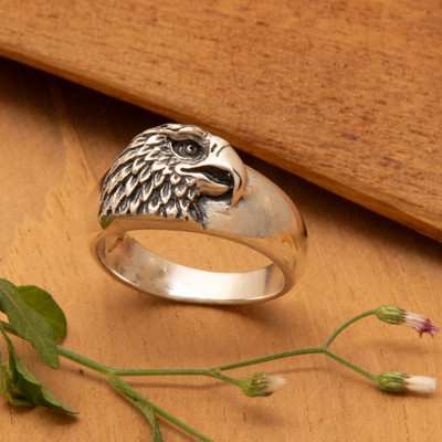 Eagle-Themed Textured Bohemian Sterling Silver Cocktail Ring