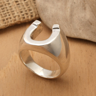 Horseshoe-Shaped Minimalist Silver Band Ring for Men