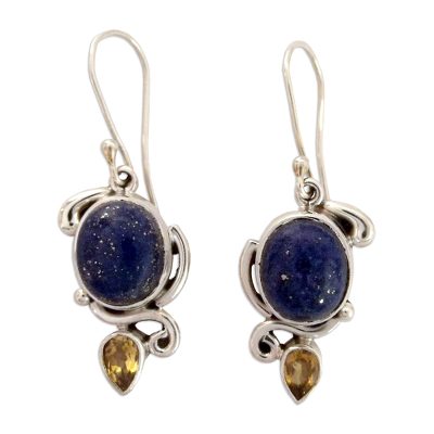 Indian Earrings with Lapis Citrine and Sterling Silver