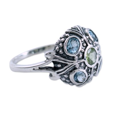Blue Topaz and Peridot Indian Sterling Silver Ring