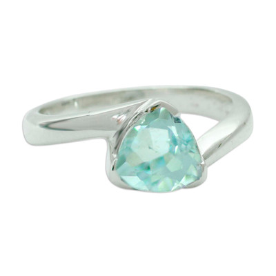 Hand Made Solitaire Blue Topaz Ring in Sterling Silver