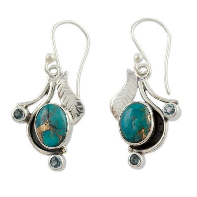 Blue Turquoise and Blue Topaz Handmade Earrings from India