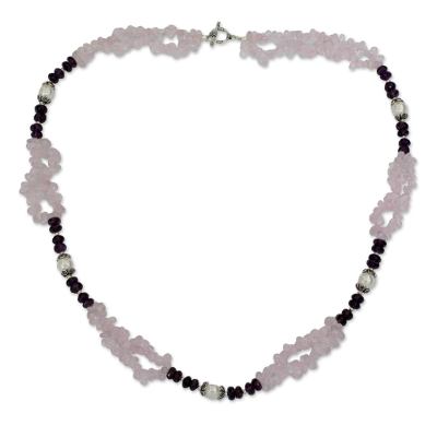 Rose Quartz Amethyst and Pearl Handcrafted Necklace