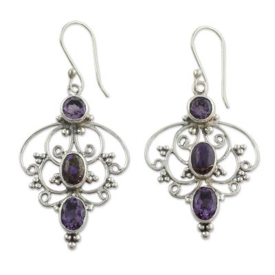 Artisan Crafted Amethyst Earrings with Composite Turquoise