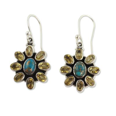 Fair Trade Indian Earrings with Citrine and Turquoise