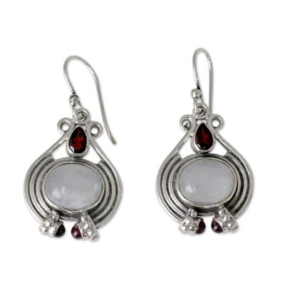 Handmade Rainbow Moonstone and Garnet Earrings