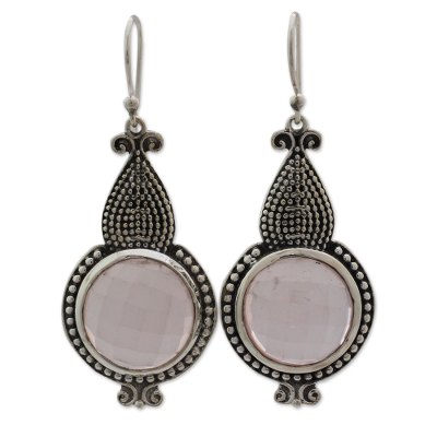 Modern Artisan Crafted Rose Quartz Sterling Silver Earrings