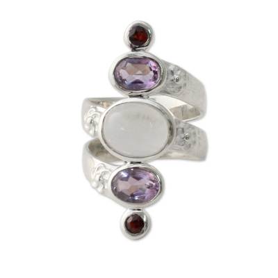 Fair Trade Silver Moonstone Amethyst and Garnet Rings