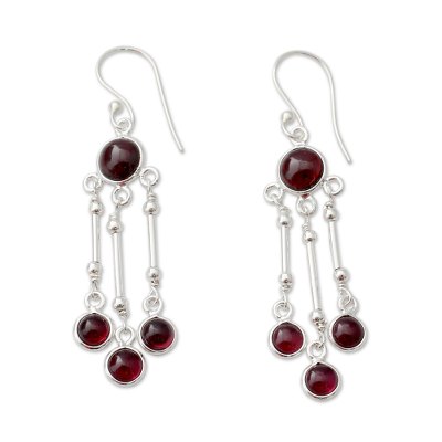 India Handmade Garnet Chandelier Earrings in Sterling Silver