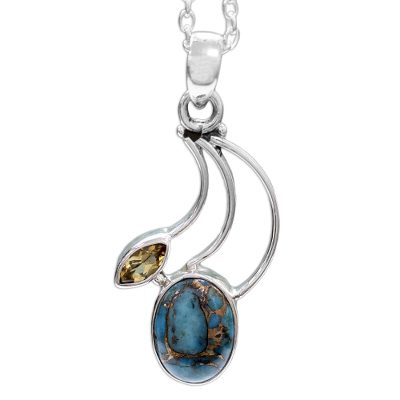 Citrine Silver Necklace with Composite Turquoise