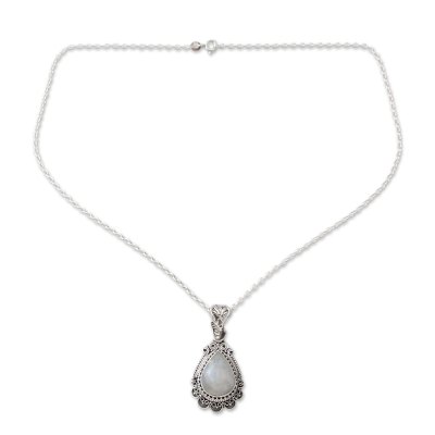Ornate Handcrafted Sterling Silver Necklace with Moonstone