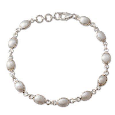 Handcrafted Cultured Pearl Sterling Silver Tennis Bracelet