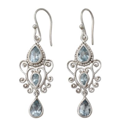 Blue Topaz Gemstone Dangle Earrings in 925 Sterling Silver