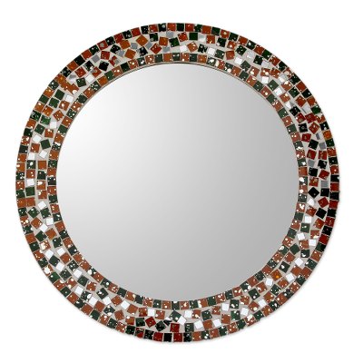 Artisan Crafted Round Wall Mirror with Glass Mosaic Frame