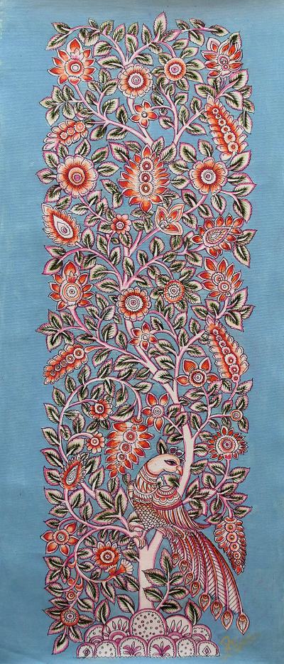 Hand Painted Kalamkari Artwork of Tree with Peacock