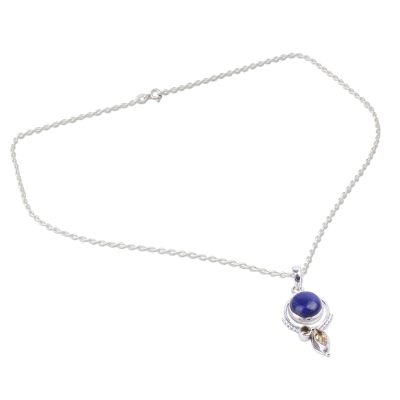 Handcrafted Lapis and Citrine Sterling Silver Necklace