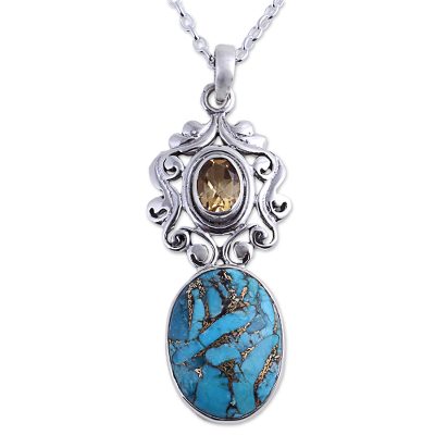 Handcrafted Citrine and Composite Turquoise Necklace