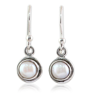Sterling Silver and Pearl Dangle Earrings from India