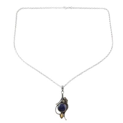 Hand Made Citrine Lapis Lazuli Pendant Necklace from India