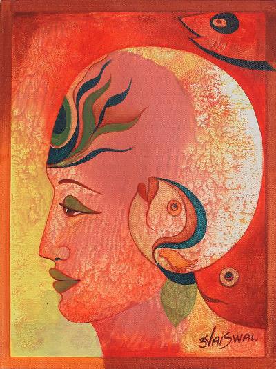 Acrylic Expressionist Painting of Vishnu from India