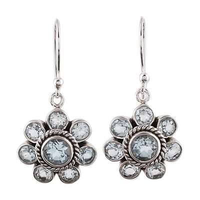 Blue Topaz and Sterling Silver Dangle Earrings from India