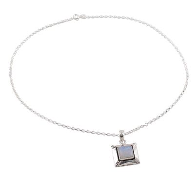 Handcrafted Rainbow Moonstone Sterling Silver Necklace