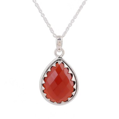Carnelian and Sterling Silver Pendant Necklace from India