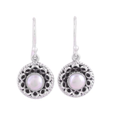 Cultured Pearl Sterling Silver Dangle Earrings from India