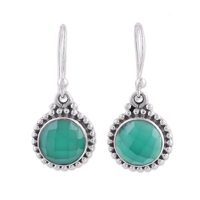 Green Onyx and Sterling Silver Dangle Earrings from India